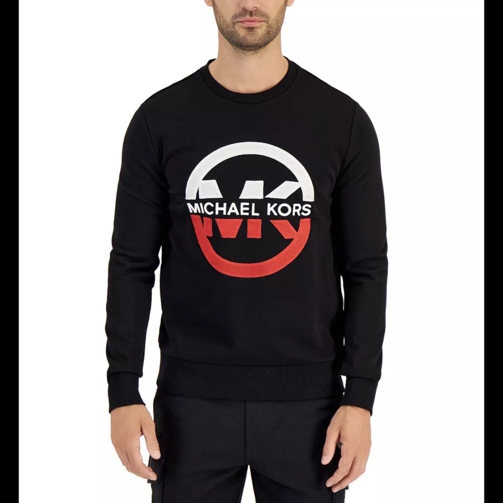 NWT Michael Kors Mens Embroidered Logo Medium Crewneck Sweatshirt Black